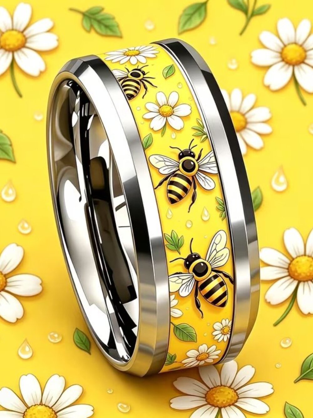 Silver Stainless Steel BEE Band Ring Size 8 - Picture 2 of 5
